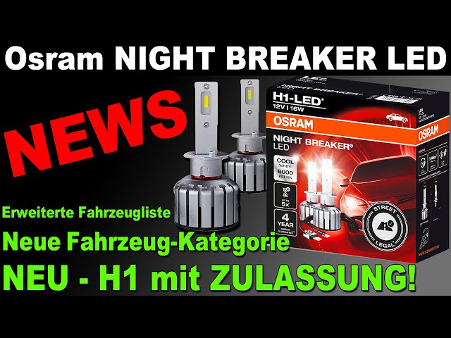 OSRAM NIGHT BREAKER H1-LED; bis zu 40% weniger Blendung; erste  strassenzugelassene H1 LED-Nachrüstlampe : : Auto & Motorrad