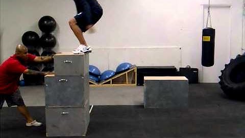 C.J performing box jumps during his session at Strength-N-U