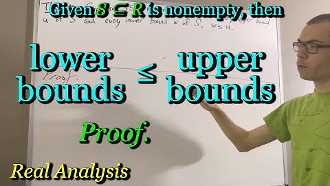 Prove that upper bounds are greater than or equal to lower bounds (for nonempty subsets of R)