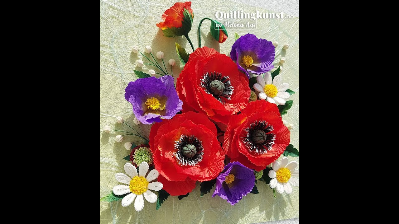 Картина Маки в технике квиллинг. Quilling  bilde Valmue