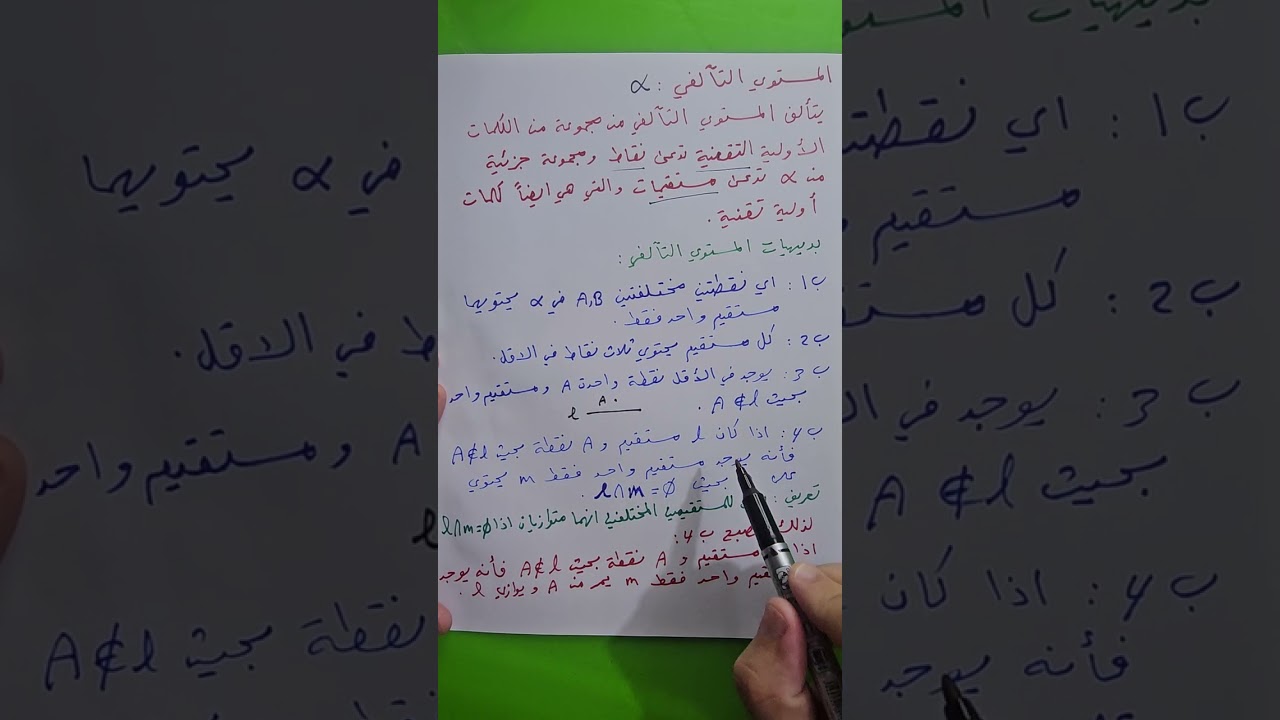 المستوي التآلفي وبديهياته والفرق بينه وبين المستوي الاسقاطي. نوار الأسدي