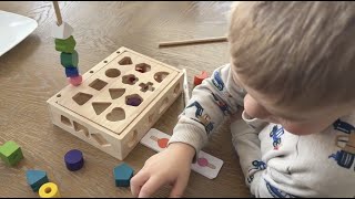 3 in 1 Montessori Wooden Beads Sequencing Toy Set Color Sorting Stacking Geometric Shape Matching
