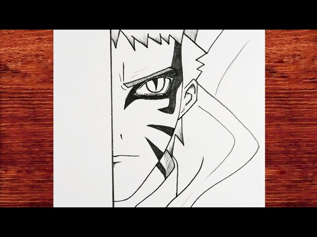 Easy anime sketch  how to draw naruto six paths sage mode half face easy  step-by-step 