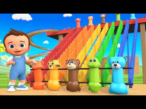 Learn Animals Names for Children | Little Boy Fun Play Wooden Animals Tumbling ToySet 3D Educational