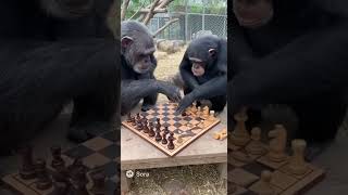 2 Chimps playing chess!! 😯 #shortsfeed  #shorts #cute
