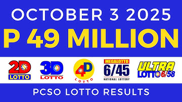 Lotto Result Today 9pm PCSO October 3 2025