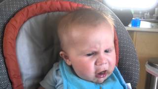 Baby hates green beans!! Funny reaction.