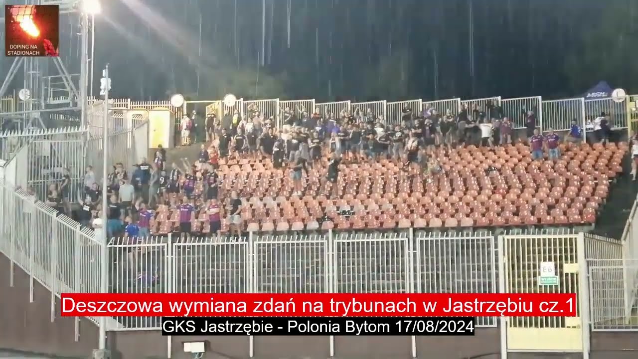 Deszczowa wymiana zdań na trybunach w Jastrzębiu cz.1 - GKS Jastrzębie - Polonia Bytom 17/08/2024