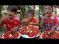 Kingspicy boy with fri eating spicy snails delicious