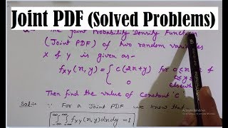 Joint Probability Density Function- Joint PDF- Problems on Joint PDF- Joint Probability Distribution