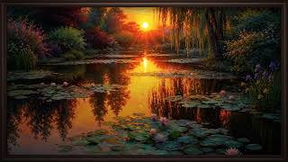 4K Frame TV Art Screensaver with Relaxing Music: "Lake in flowers at sunset" (5 hours) screenshot 4