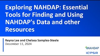 Exploring NAHDAP: Essential Tools for Finding and Using NAHDAP's Data and other Resources