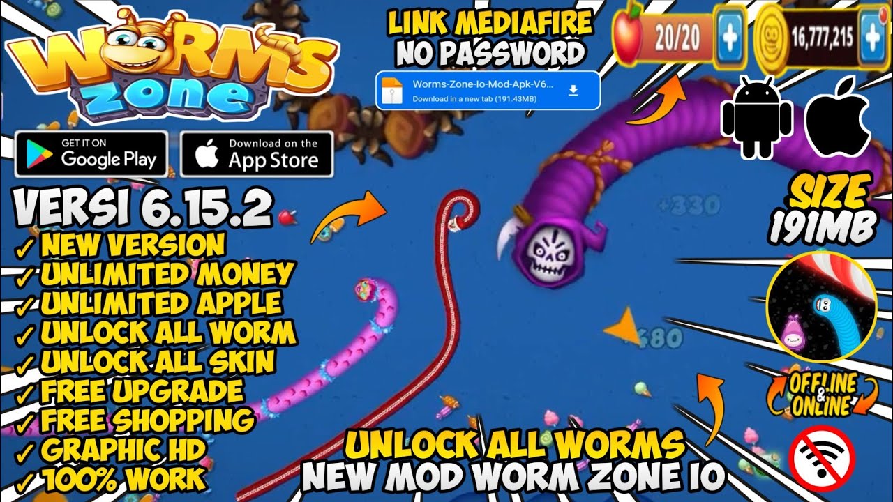 Worms Zone Io Mod Apk V6.15.2 || Terbaru 2025 - Unlimited Money & Unlock All Worms || No Password