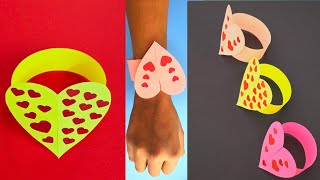 Valentines Paper Heart Wristband Heart Friendship Bracelet Tutorial Valentines Day Crafts Diy