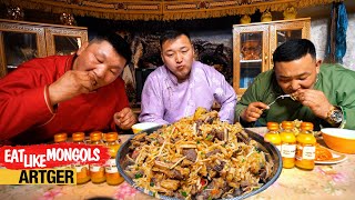 Mighty Mongolian Tsuivan Feast for Mighty Wrestlers! Mukbang Nomads | Eat Like Mongols