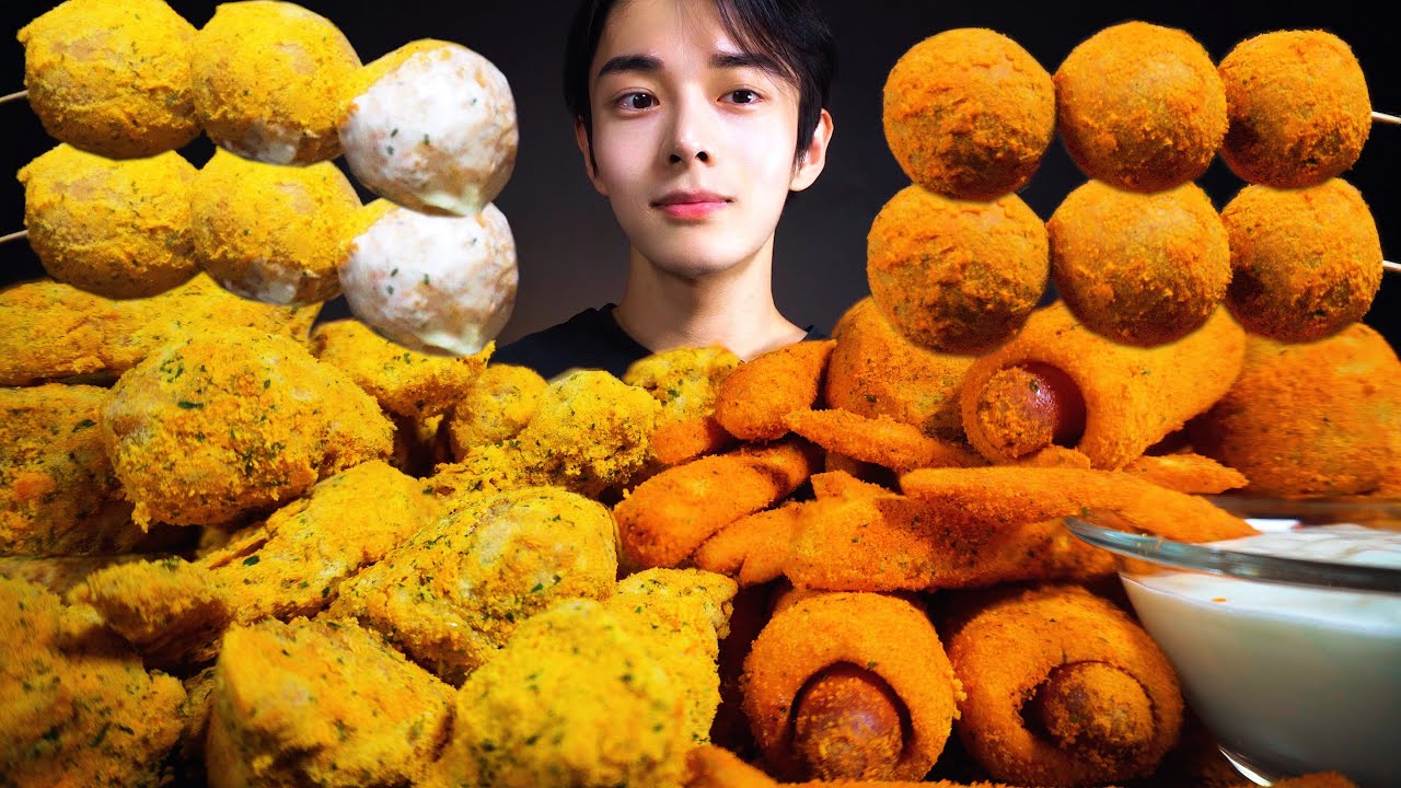 ASMR MUKBANG | BHC 뿌링클 핫사이드 반반메뉴 뿌링치즈볼,뿌링핫도그,멘보샤,치즈스틱 양념치킨 먹방/ BHC SIDE& FRIED CHICKEN EATING SOUND