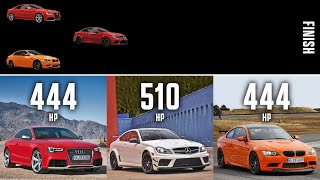 Car Comparison Race V8 (Audi RS5 vs BMW M3 GTS vs Mercedes-Benz C63 AMG Black Series) | 4enthusiasts