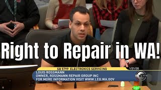 Louis Rossmann Right to Repair testimony in Washington SB 5799 screenshot 2