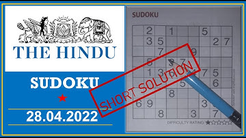 The Hindu  Sudoku Apr 28, 2022 - 1 Star - Short Solution