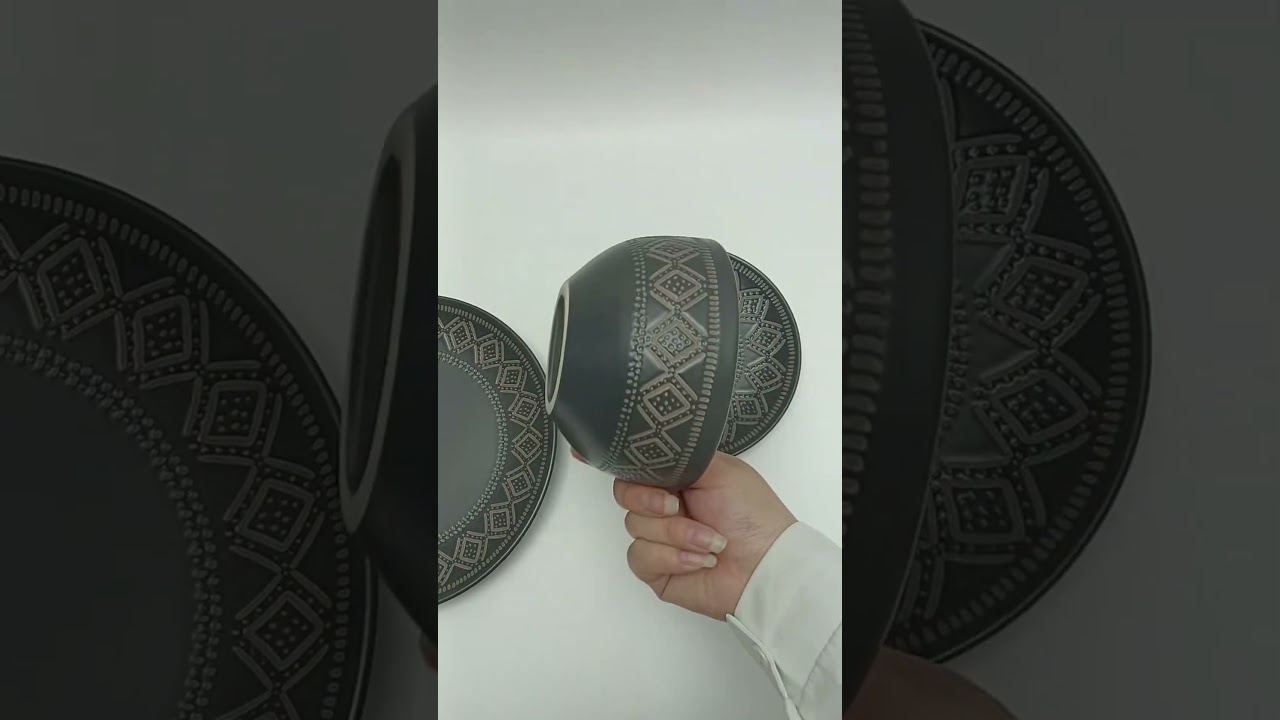 12 Piece Stoneware Embossed Dinnerware Set 