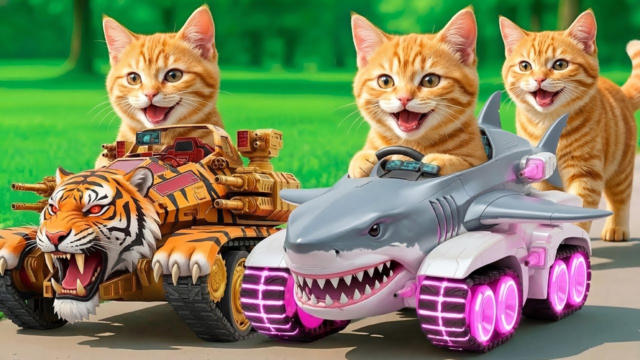 Kittens Drive Tiger & Shark Battle Tanks 🚓 on a Revenge Mission to Rescue Mama Cat from a Bully💥🐱