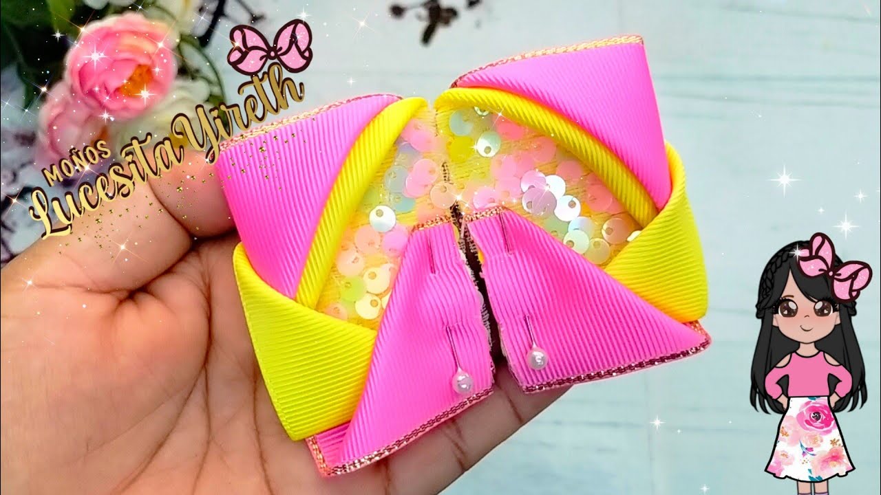 Moños para niñas con listón de 3.8 CM/Moño Destellos ✨/fita#9