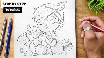 How To Draw Kid Krishna With Cow Easy Step By Step Tutorial For Beginners @AjArts03