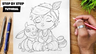 How To Draw Kid Krishna (Bal Gopal) Easy Step By Step Tutorial For Beginners @AjArts03
