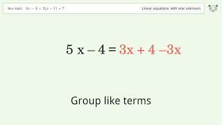Solve 8x-4=3(x-1)+7: Linear Equation Video Solution | Tiger Algebra