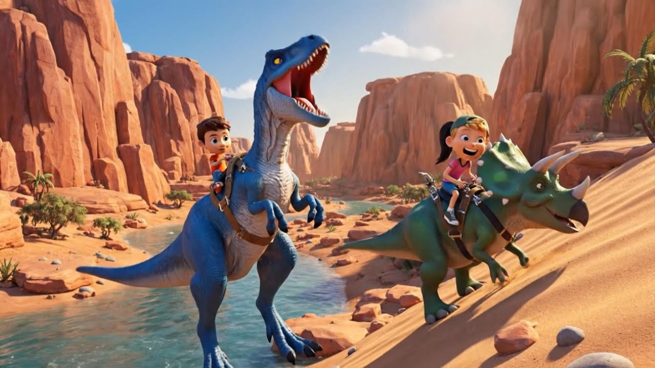 Приключенческие гонки на динозаврах 🦖 Дети катаются на динозаврах от Игрушечного города до джунгл...