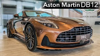 2024 Aston Martin DB12 Convertible in Magnetic Brown. Exterior and interior in details