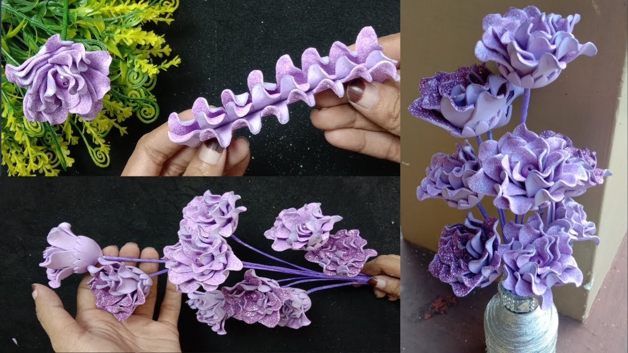 Foam Craft Ideas How to make amazing Flowers Foamiran Bunga Foam Gliter YouTube