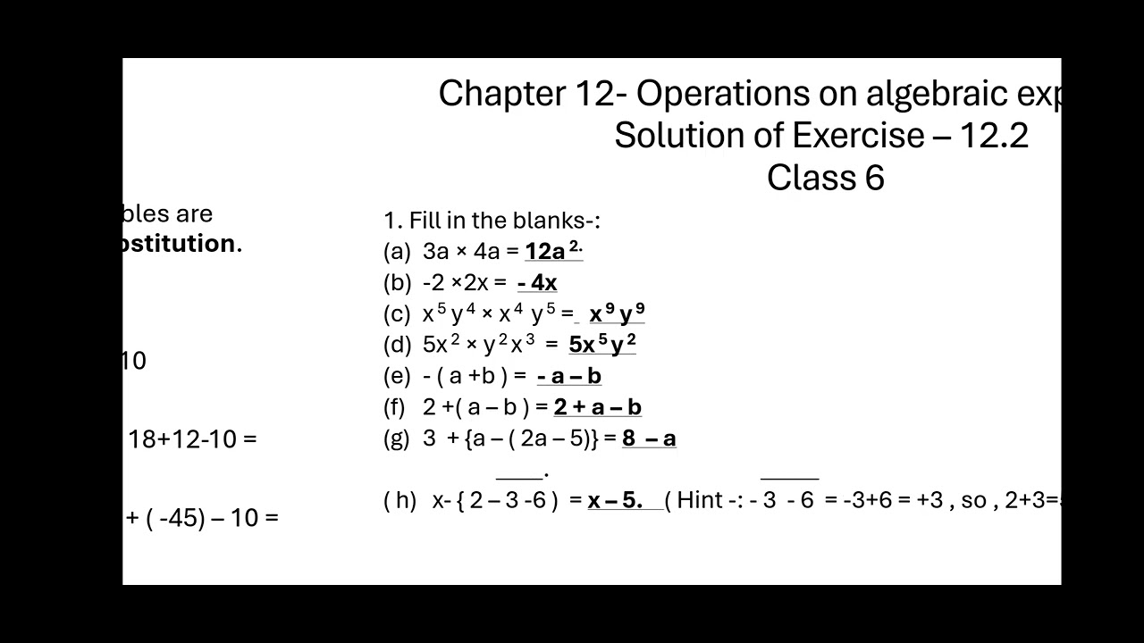 Unit 3 - Chapter 12 - Operations on algebraic expressions- Class 6 ...