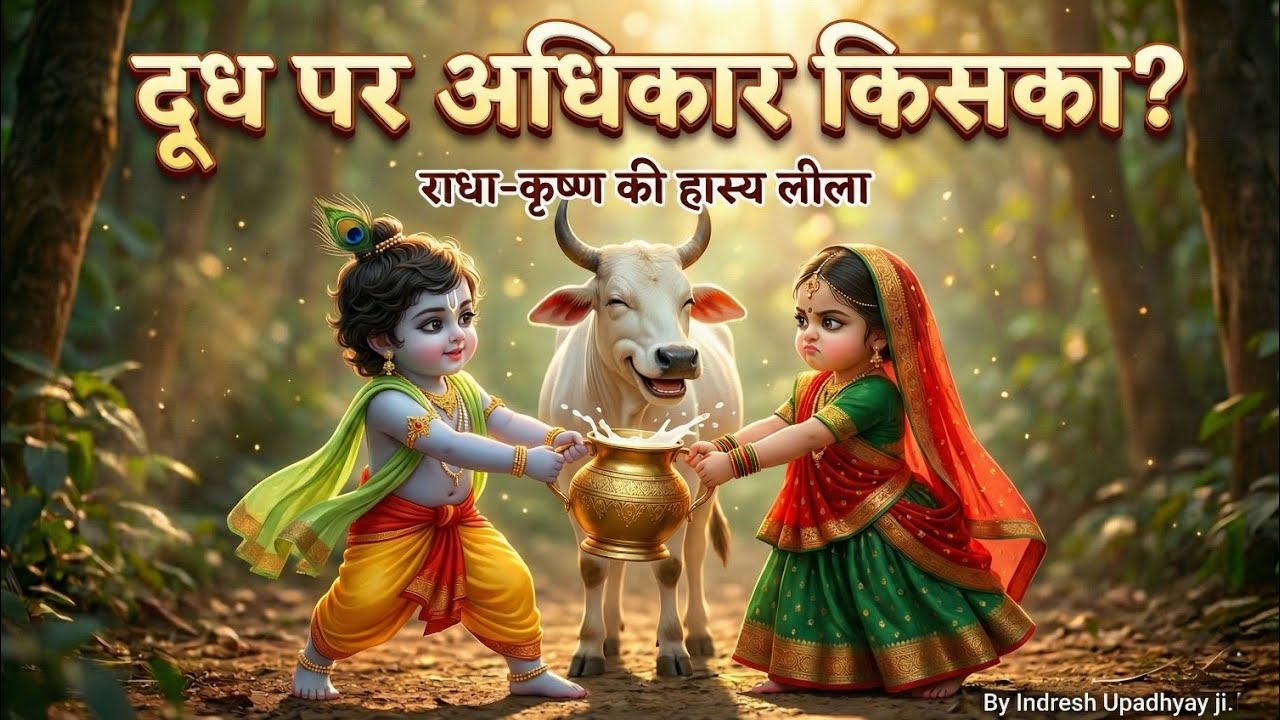 दूध पर अधिकार किसका? श्रीजी-ठाकुर जी की हास्य लीला🙏By Indresh Upadhyay ji. #katha #krishna #bhakti 