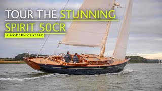 This yacht is a work of art in wood. Tour the Spirit 50CR long distance cruising yacht