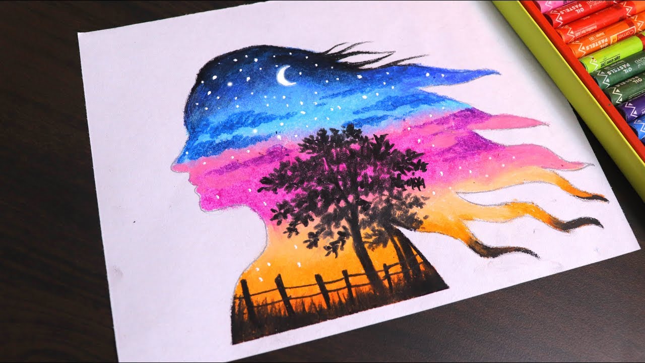 How to draw Trees/Pathway/Cherry blossom/Nature with oil pastel  @DrawingScenery - YouTube