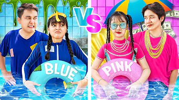 Pink Family Vs Blue Family At Swim Race Challenge - Funny Stories About Baby Doll Family