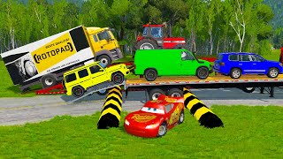 Flatbed Truck Mcqueen | Transportation with Truck  Pothole vs Car #07  BeamNG.Drive