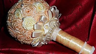 Букет-дублер для невесты; букет-дублер своими руками; розы из атласных лент Букет-дублер для невесты; букет-дублер своими руками; розы из атласных лент
