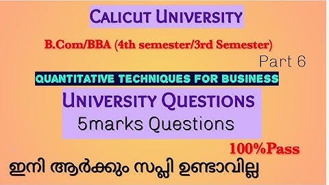 University Questions       Quantitative Techniques For Business B.Com/BBA