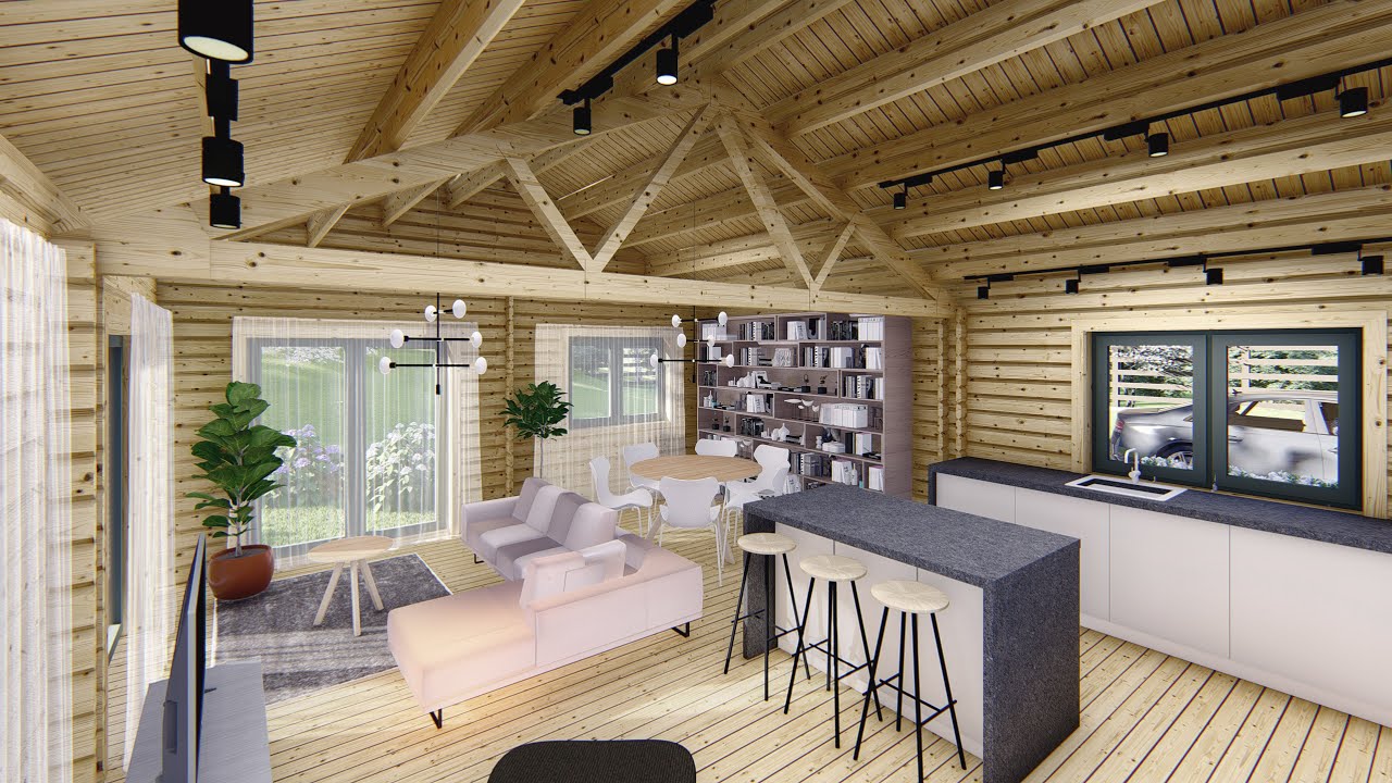 Chalet en bois habitable PAULA 129 m² vue intérieure 