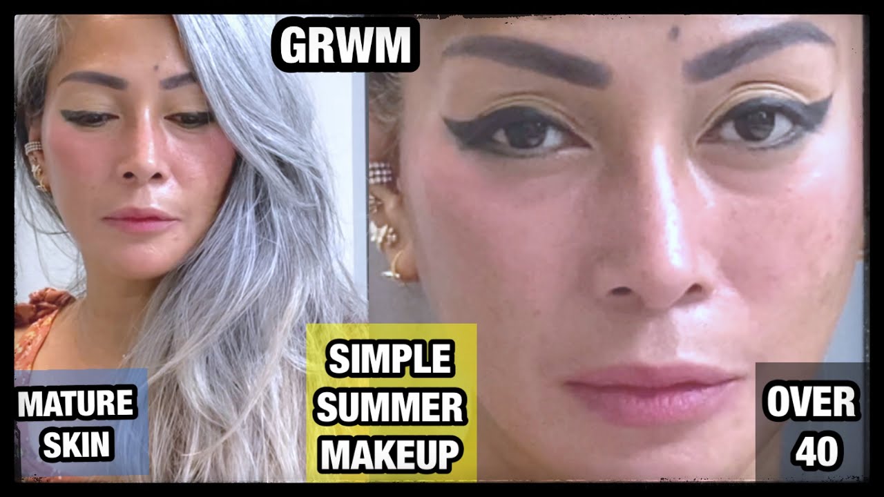 SILENT GRWM || SIMPLE SUMMER MAKEUP 2021 || MATURE SKIN || OVER 40 || LONG GRAY HAIR