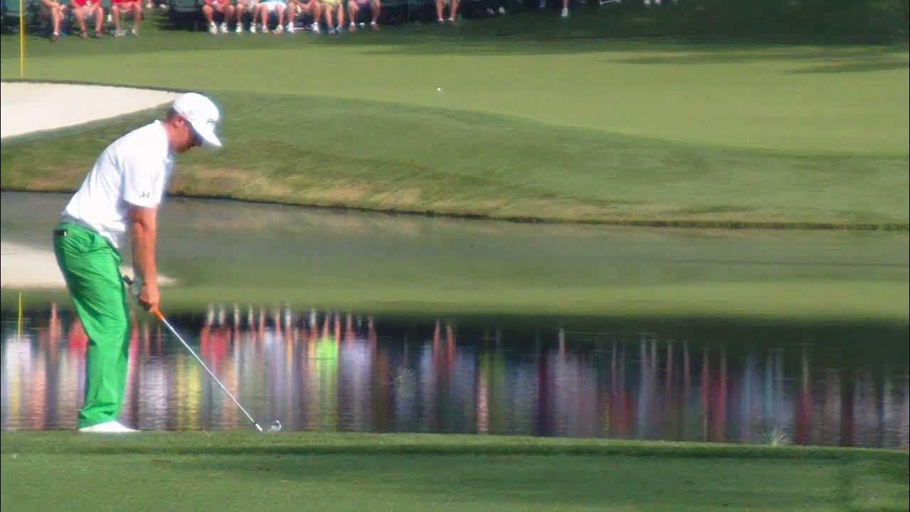 THE MASTERS Golf Tournament Skipping the ball across pond 16th