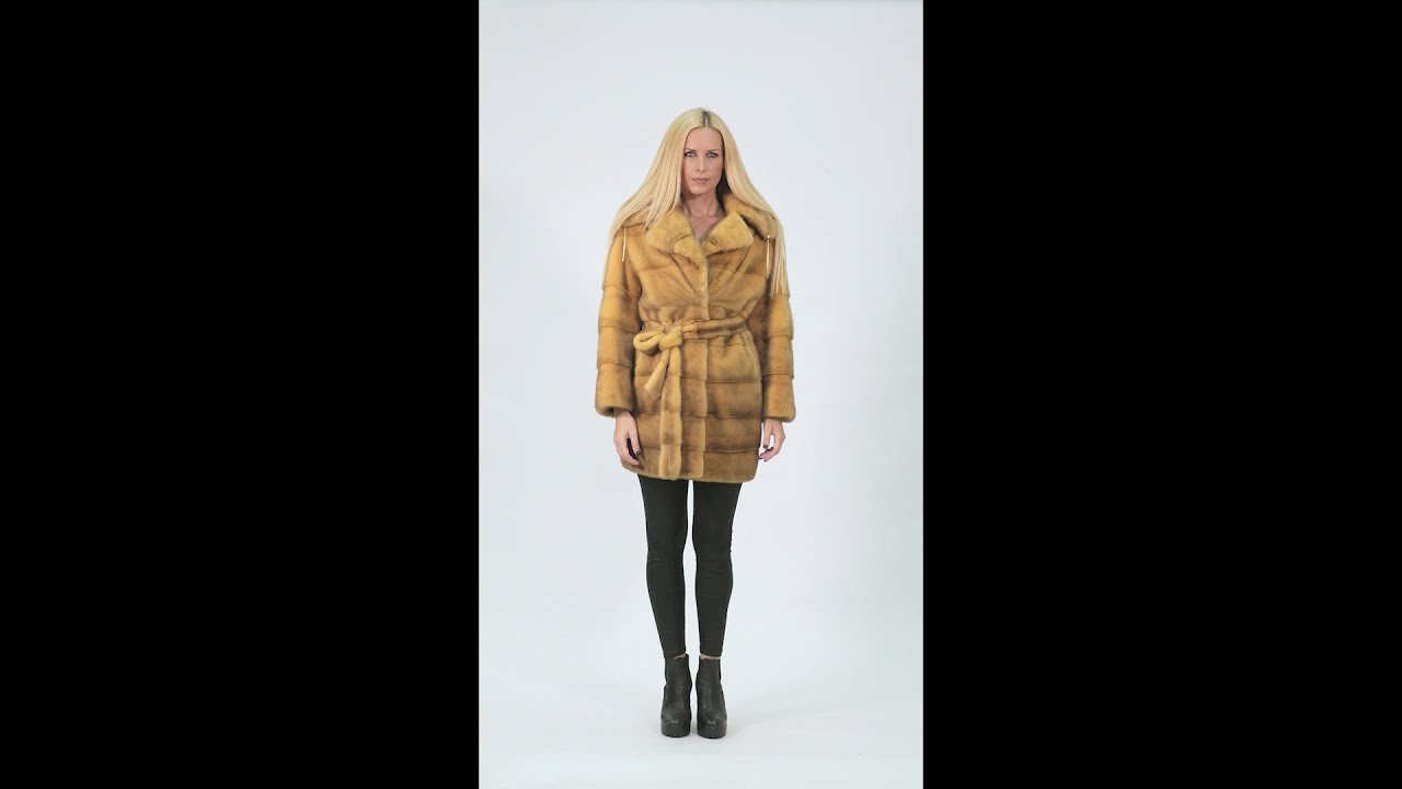 W322 - Mustard Yellow Mink Fur Coat