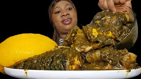 Asmr mukbang black soup and starch fufu eating sound 