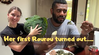 She made Rourou for the first time... #fiji #fijifood