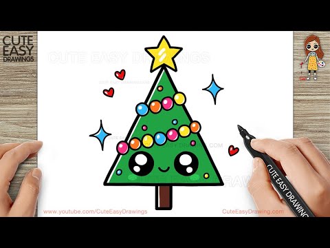 How to Draw a Cute Christmas Tree Easy Drawing and Coloring for Kids ...