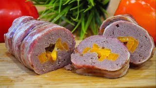 Мясной Рулет в Беконе со Сладким Перцем внутри! Мясной Рулет в Беконе со Сладким Перцем внутри!