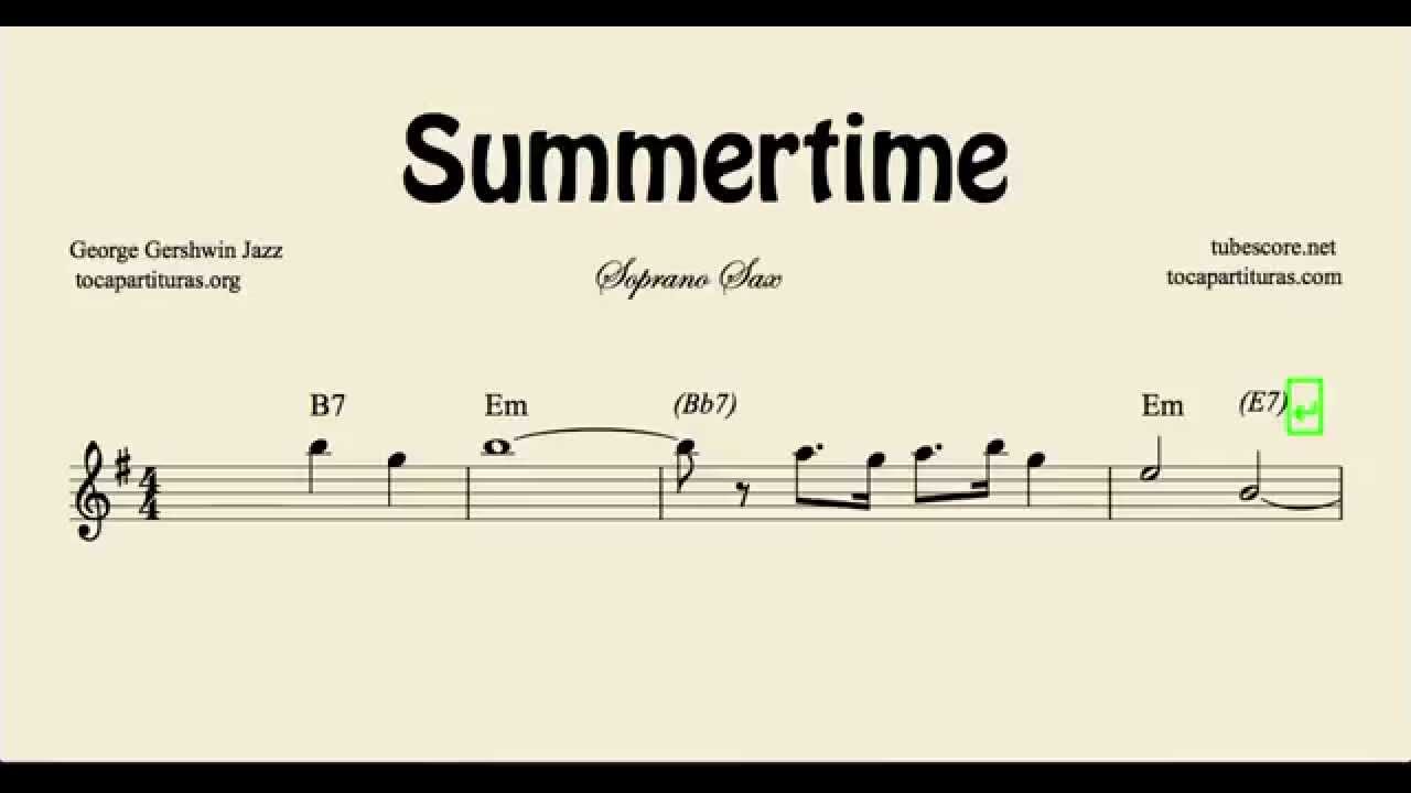 Summertime Sheet Music for Soprano Saxophone with Chords YouTube