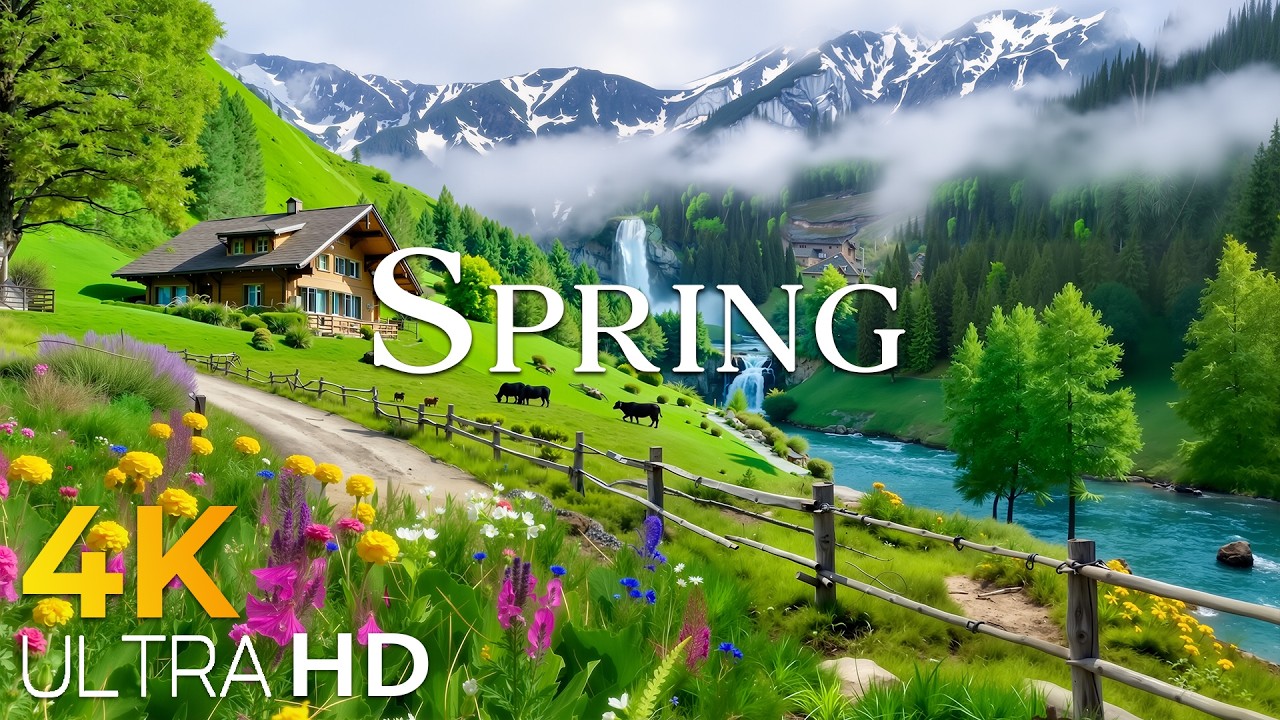 Spring in Switzerland 🌿 Alpine Villages, Emerald Valleys & Snowy Peaks | Relaxing Nature 4K